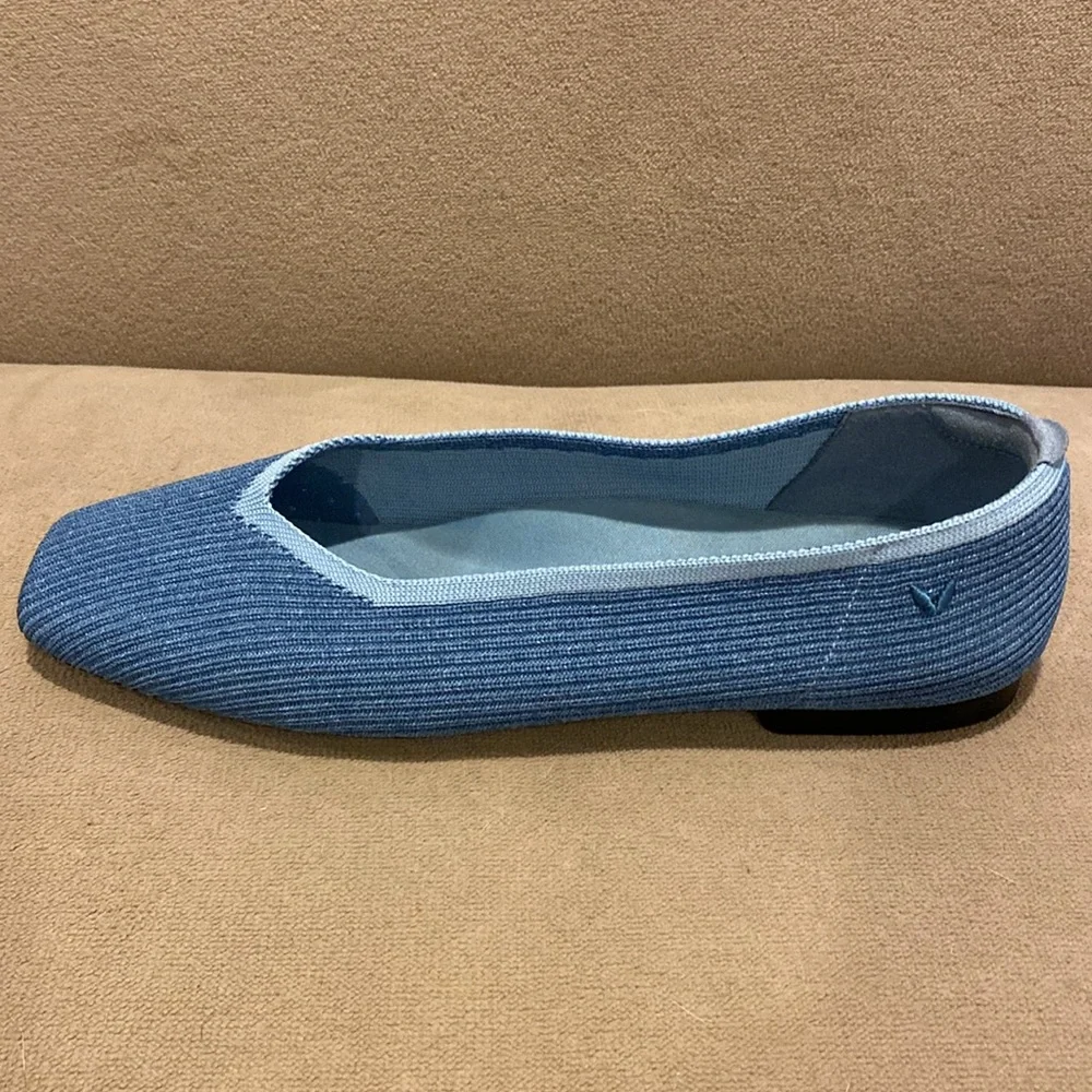VIVAIA Margot Square-Toe V-Cut Knitted Flats Denim Blue Size 40 great used - Picture 2 of 12